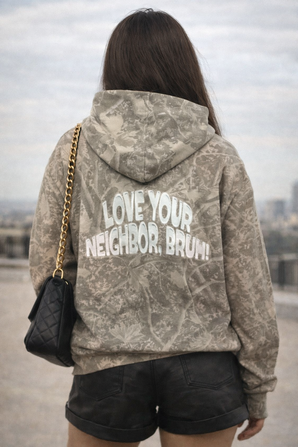Love our Neighbor, Bruh! - Camo Hoodie